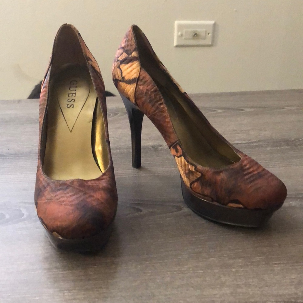 GUESS platform multi leopard heels